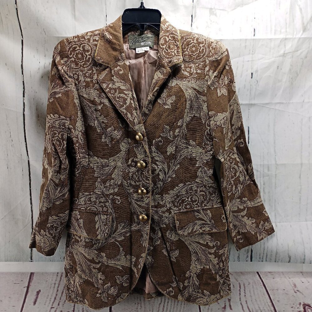 Vintage Rickie Freeman For TJ Suits Women Sz 10 Multicolor Linen Gold Btn Blazer